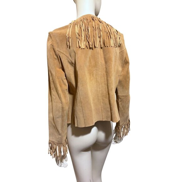 Vintage Suede Fringe Jacket L Tan Western Cowgirl Rodeo Boho 100% Leather - Picture 6 of 12